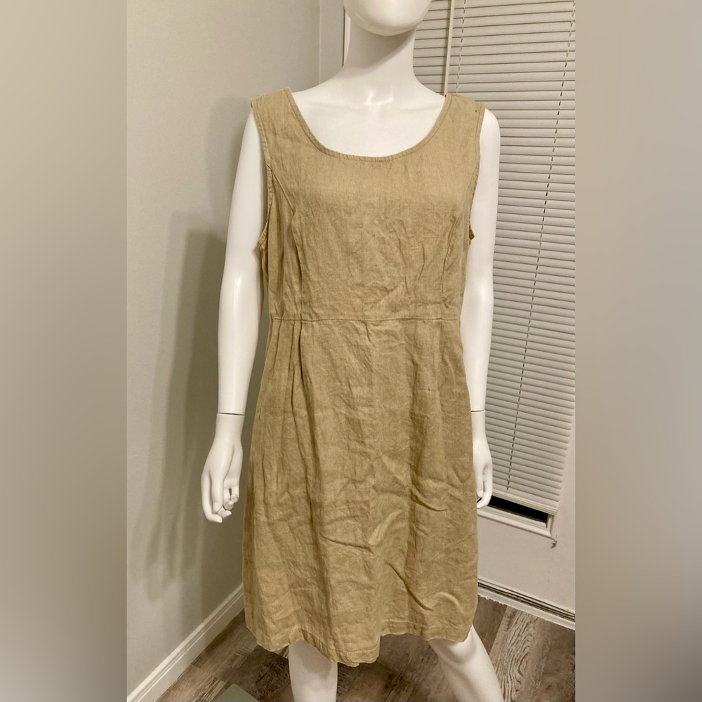 Studio Ease Linen Dress Women Beige Sz 16